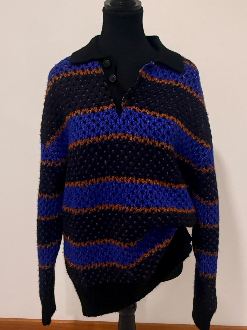 Zara Blue Black and Brown Striped Knit Sweater